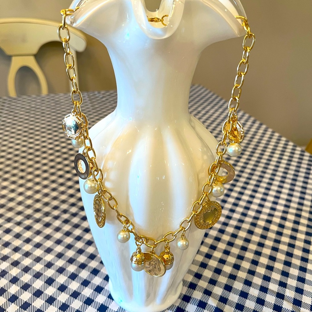 Dillards Gold Coin Charm Statement Necklace